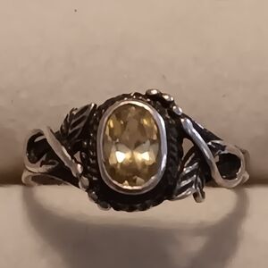 Antique Sterling Silver Ring With Gorgeous Yellow Cz Size 5 Stamped